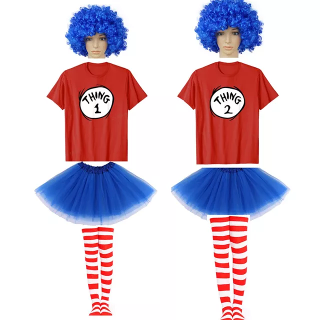 Adult Dr Seuss Thing 1 2 Cat in the Hat Halloween Fancy Party Dress Costume Hot