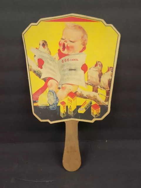 Vintage 666 Laxative Tonic Medicine Advertising Paper Hand Fan