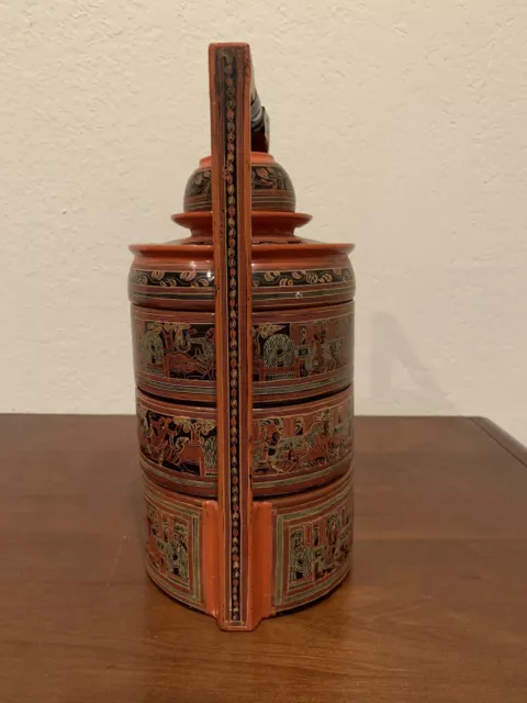 Gorgeous Antique Burmese (Myanmar) Tiffin Box 4-Tiers 3