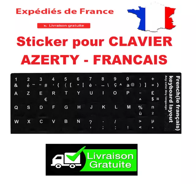 Autocollant Stickers Azerty Pour Clavier Pc Touche Français A Fond Noir