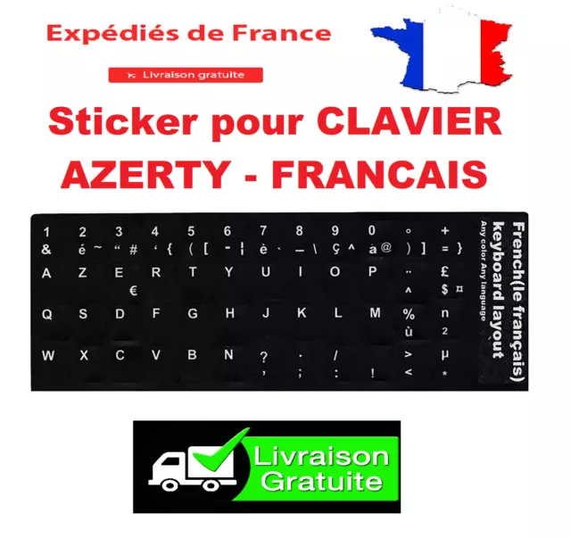 Autocollant Stickers Etiquette AZERTY Pour Clavier Ordinateur PC Touche Français