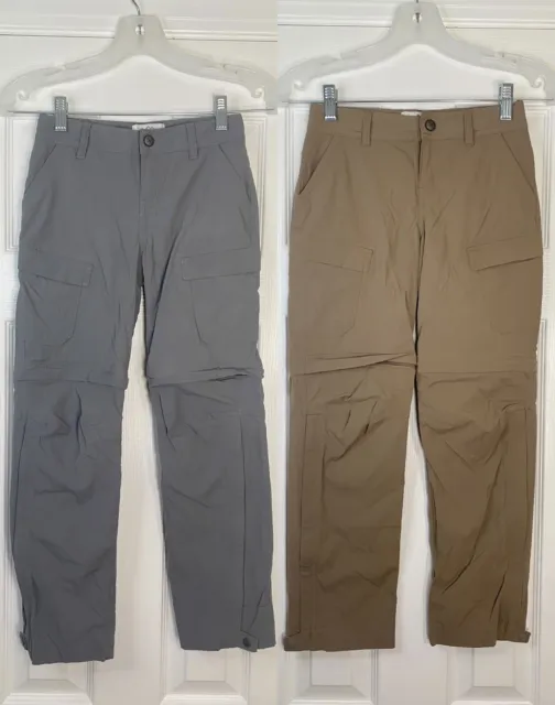 Lot Of 2 REI Co-op Pants Kids Small 8 Gray Tan Convertible Zip Hiking