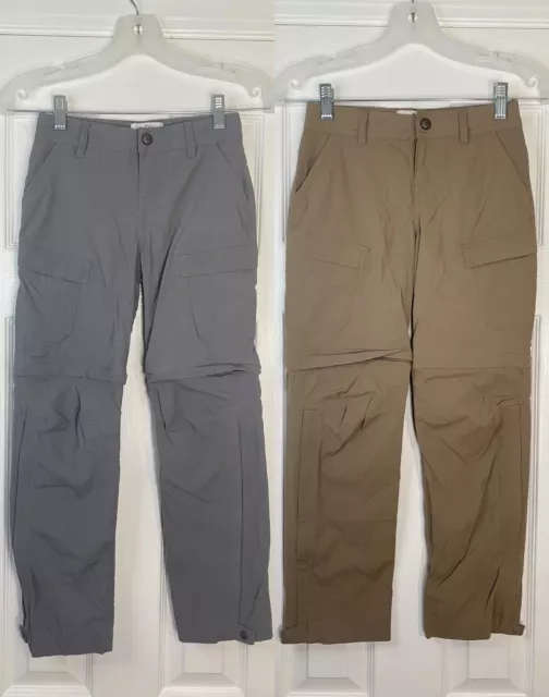 Lot Of 2 REI Co-op Pants Kids Small 8 Gray Tan Convertible Zip Hiking