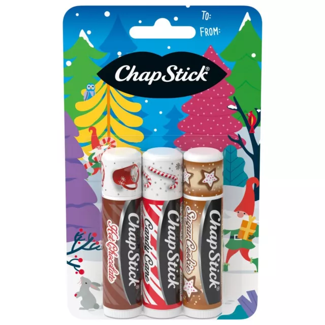 Chapstick 3 Piece Pack Sugar Cookie ,Hot Choclate ,Candy Cane