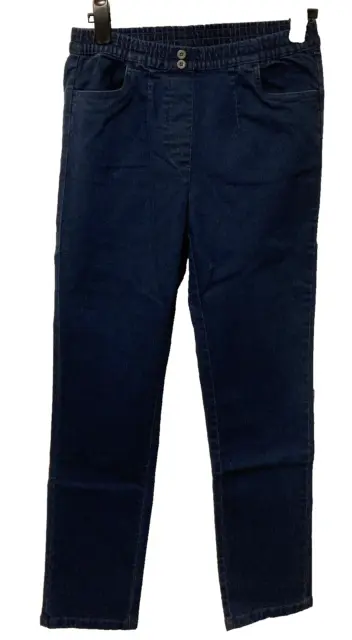 Blue Dark Rinse Pull On Comfort Jeans Button Detail Straight Leg  Size 14 BNIB