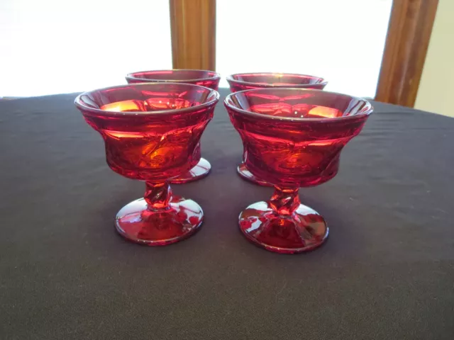 Set of 4 Fostoria Glass Jamestown Ruby Red 4 1/4" Champagne Tall Sherbet