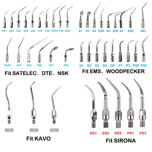 63 TYPE DENTAL Ultrasonic Scaler Scaling Endo Perio Tips Fit EMS DTE