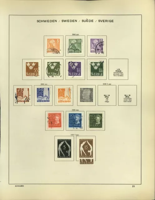 Sweden 1948-1949 Album Page Of Stamps #V18851