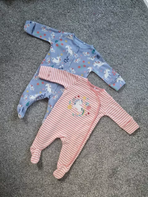 Baby girls next babygrow bundle newborn 1 month unicorns pink purple sleepsuit q