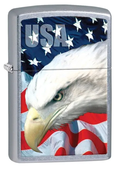 Zippo Lighter USA Bald Eagle and Flag - Street Chrome 78591 USA