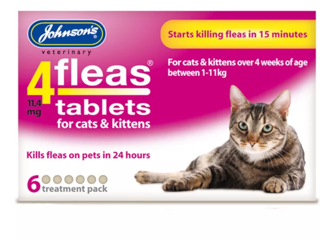 Tabletas Johnsons 4 pulgas para gatos y gatitos 4 semanas de antigüedad + para gatos entre 1-11 kg