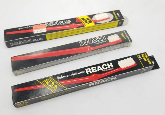 Vintage Johnson & Johnson REACH Soft Toothbrush Lot New Old Stock 1980's Red NOS