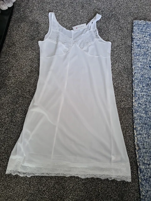 Marlon Donna Slip Finitura In Pizzo Bianco Taglia 20 Lunghezza Ginocchio Nuovo Con Etichette