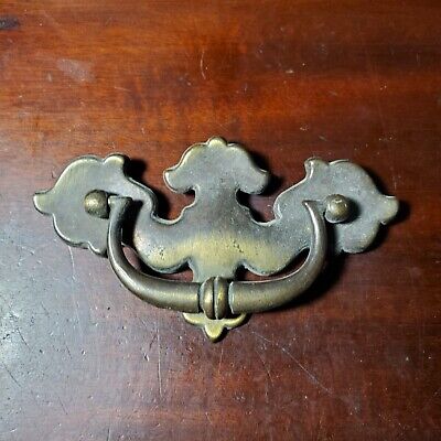 Vintage Solid Brass Keeler Chippendale Style Drop Bail Drawer Pull 3" Center