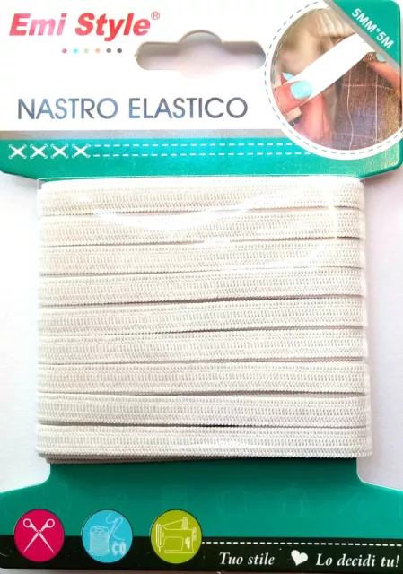 elastico pretagliato altezza 5mm x 5m col BIANCO cucito sartoria abiti intimo