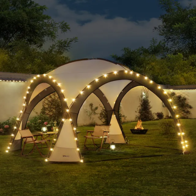 [pro.tec] LED Pavillon Partyzelt Gartenzelt Solar Camping Event Festival Grau