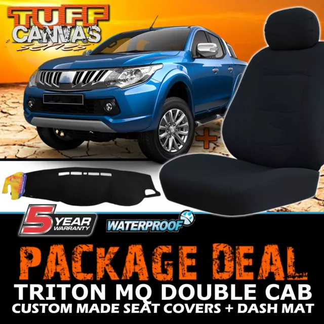 Tuff Canvas Seat Covers + DASH MAT BUNDLE Triton MQ GLS EXCEED GLX 5/2015-18 BLK