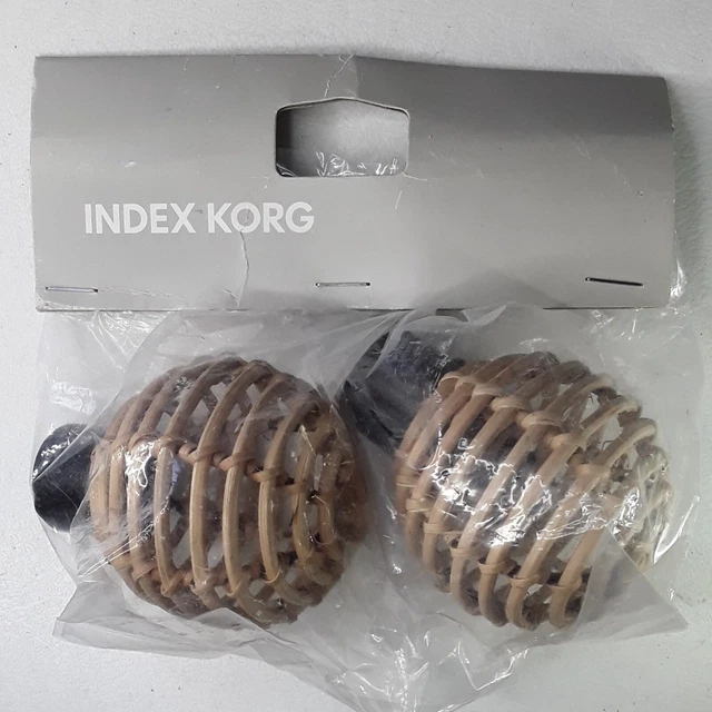 * NEW Ikea Index Korg Finials Curtain Rod Ends Set of 2 Wicker Rattan 934.951.12