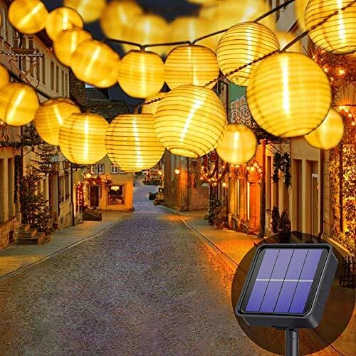 Lezonic Guirlande lumineuse solaire d'extérieur - 8 m - 30 lanternes LED - 8 ...
