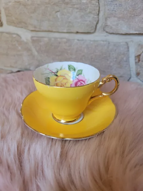 Ancienne Tasse Et Soucoupe Porcelaine Anglaise Décor Fleur Rose