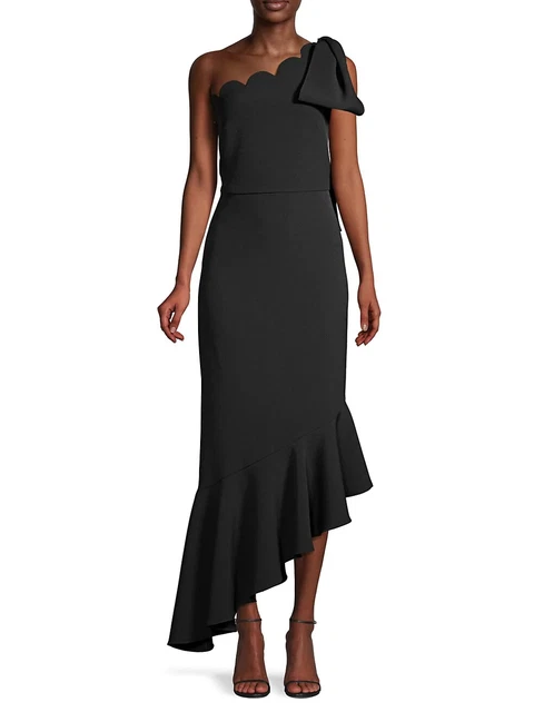 Shoshanna Ainsa Bow Dress, Scallop one-shoulder, asymmetrical hem, Size 8  $595