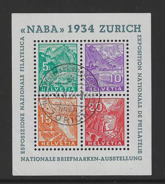 Schweiz Block 1 gestempelt von 1934 Sonderstempel NABA Zürich