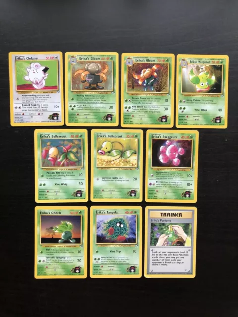 Pokemon TCG: Lot of x10 Erika Cards, Gym Heroes, Unlimited, NM/VLP