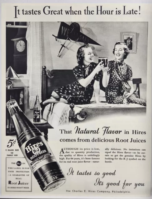1937 Hires Root Beer Two Women Vintage Print Ad Man Cave Art Deco Poster 30's