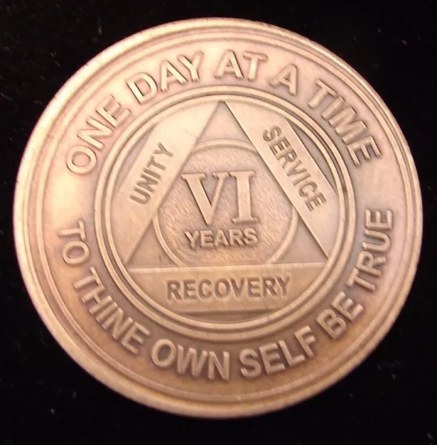 Alcoholics Anonymous AA 6 Year Bronze Medallion Token Coin Chip Sobriety Sober