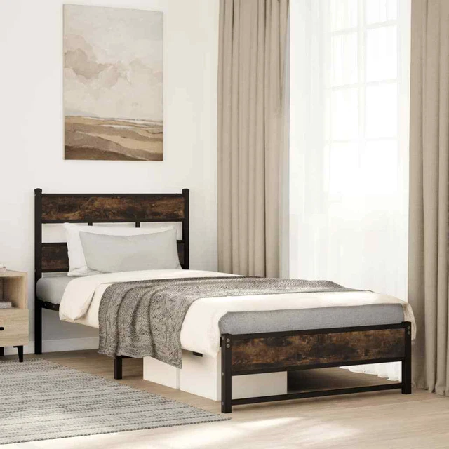 METAL BED FRAME without Mattress Smoked Oak 75x190 cm Small Single