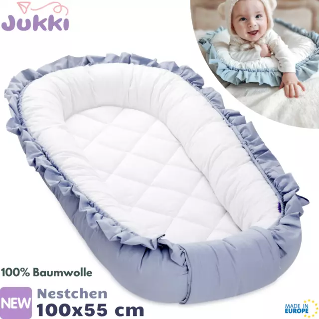 Babynestchen 2-seitig Baby Nestchen Kokon Babynest 100x55 cm ★ Baumwolle ★ Blau