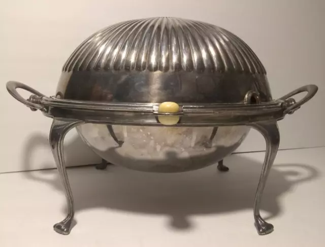 Antique English Mappin & Webb's Silver Plated Roll Top Dome Server (J412Puk)