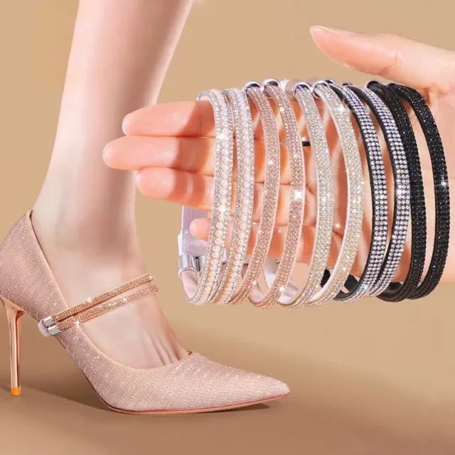 Zapatos de tacón banda alta antiholgada, para mujer cordones de diamante correas