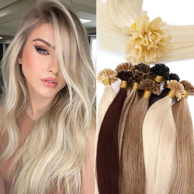 Pre Bonded Nail U Tip 100S Thick Keratin Remy Human Hair Extensions Full Head 1g