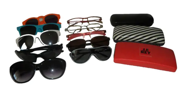 Lot 10 Paires De  Lunettes 7 De Soleil+3 Vue+3  Boitiers   Diverses Marques !!!