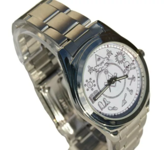 Masonic Wrist Watch Gift Silver In Colour With Superb Detail Of Masonic Symbols 2