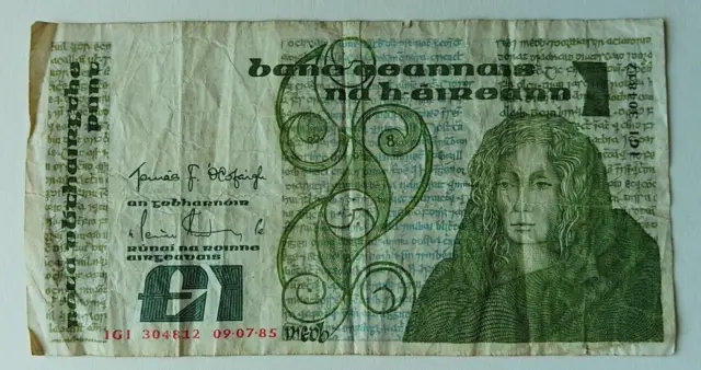 1985 - Central Bank Of IRELAND - £1 (One) Pound, Punt Banknote, No. IGI 304812
