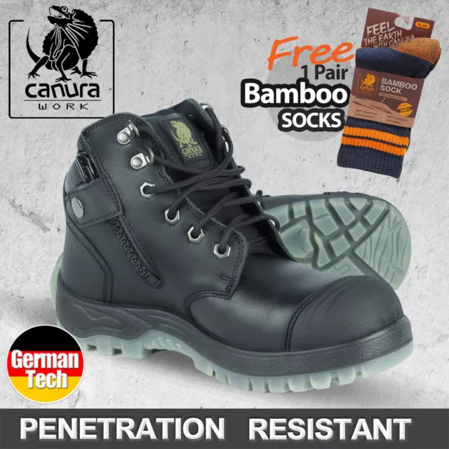 Canura Safety Work Boots Zip Anti Penetration 8302 Steel Toe Cap PRESS STUD Shoe