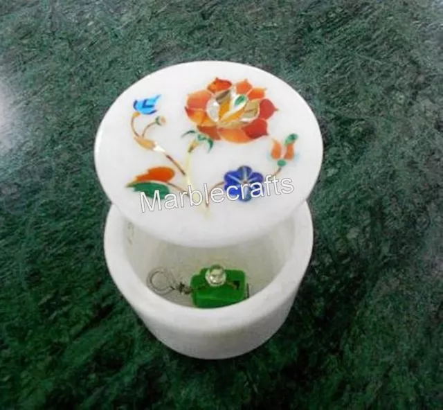 6.3cm Mármol Caja de Píldora Diseño Flores Incrustación Trabajo Oropel Época Art