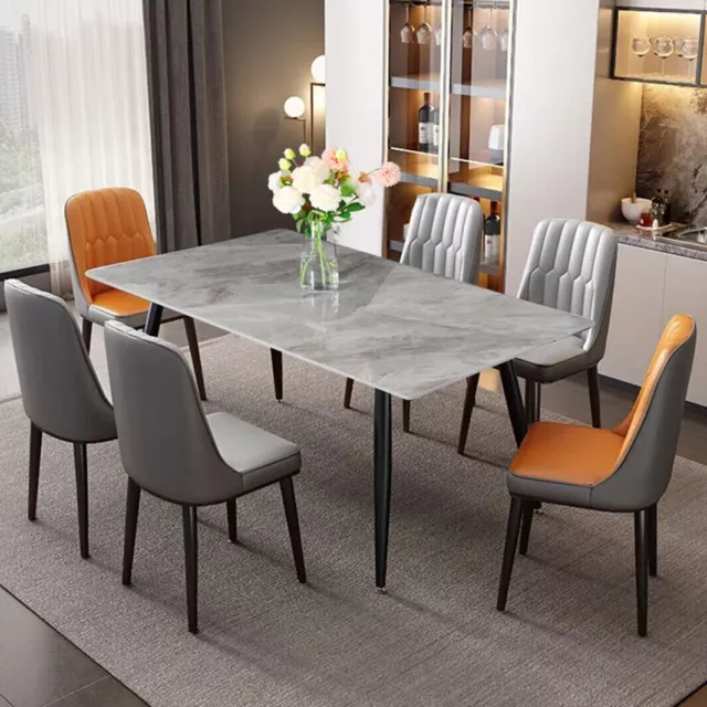 Glossy Gray/ White Real Marble Dining Table with Solid Carbon Steel Base Modern