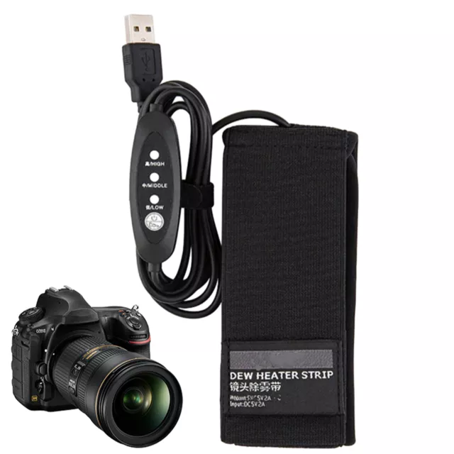 USB Lens Heater Warmer Len Dew Heater Strip with 3 Heating Modes for Camera Lens