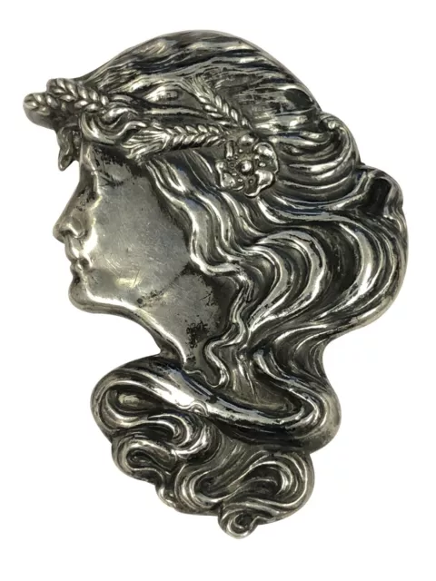 Unger Brothers Art Nouveau Sterling Antique Large Lady Brooch