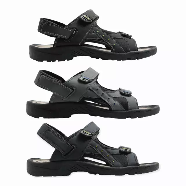 Sandales Hommes Réglables Fermeture Scratch Écho Cuir Tissu Déchirures Plantaire
