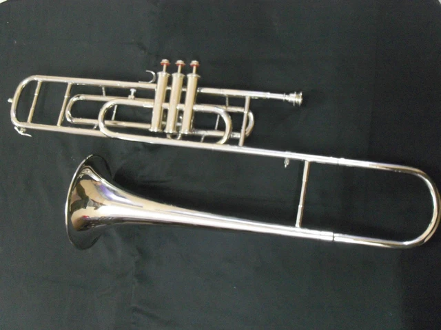 VALVE Trombone Made of Pure Brass in Polished Chrome + Shock Absorber Case