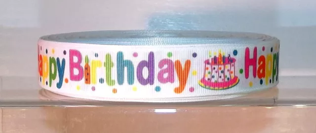 Happy Birthday bedrucktes Ripsband 16/22 mm breit 1m 2m 5m Längen weiß
