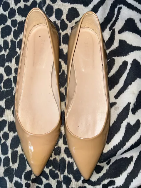 J. Crew Nude Beige Tan Patent Leather Pointed Toe Ballet Flats Size: 9.5