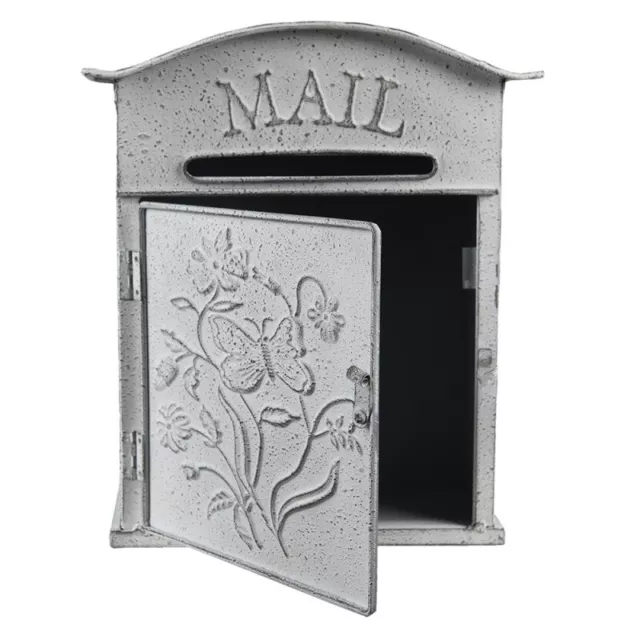 Vintage Style Outdoor Wall Mounted Letter Post Mail Box White Distressed Floral