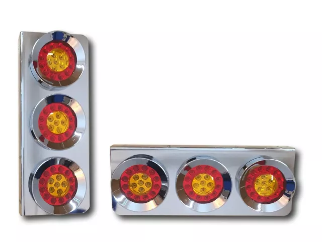 2 x 24V CHROME LED REAR LAMPS TAIL STAINLESS STEEL LIGHTS TRUCK TRAILER LORRY