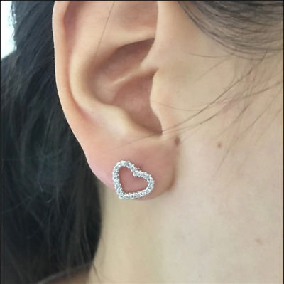 1.21Ct Heart Shape VVS1/D Diamond Screw Back Stud Earrings 14K White Gold Finish