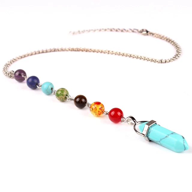 Natural Turquoise Gems Stone Pendulum Chakra Necklace Yogo Jewelry Wholesale